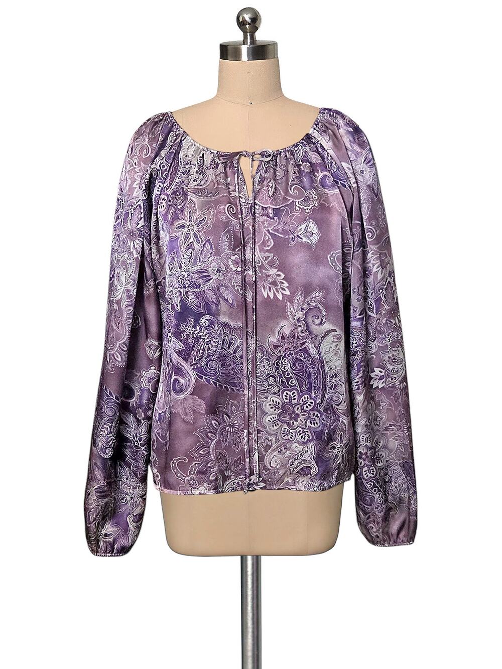 Vintage Y2K 90's METRO 7 Purple Floral Print Satin Top Blouse Shirt L